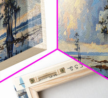 Load image into Gallery viewer, Blue Cypress Lake Florida Framed Canvas Print, Lake House Art, Panoramic Scenic View, Travel Poster, Modern Decor, Lake Painting