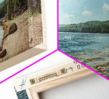 Load image into Gallery viewer, Bras d'Or Lake Framed Canvas Print, Panoramic Lake House Decor, Wall Art, Travel Poster, Rustic Lake Painting, Home Decor