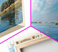 Cargar imagen en el visor de la galería, Carter Lake Nebraska Framed Canvas Print, Lake House Art, Panoramic Wall Art, Travel Poster, Modern Lake Painting, Home Decor