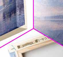 Cargar imagen en el visor de la galería, Chautauqua Lake New York Framed Canvas Print, Lake House Art, Panoramic Wide Wall Art, Travel Poster, Modern Lake Painting, Nature Art