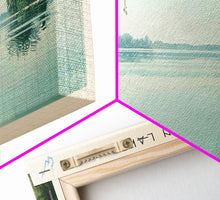 Load image into Gallery viewer, Clinton Lake Illinois Framed Canvas Print, Panoramic Lake House Decor, Wide Wall Art, Travel Poster, Rustic Lake Painting, Nature Art