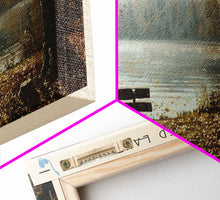 Load image into Gallery viewer, Crooked Lake Indiana Framed Canvas Print, Panoramic Lake House Decor, Wall Art, Travel Poster, Rustic Lake Painting, Nature Art