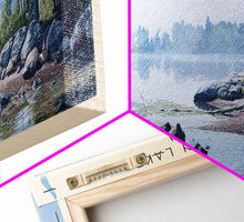 Load image into Gallery viewer, Dauphin Lake Framed Canvas Print, Lake House Decor, Panoramic Wall Art, Travel Poster, Modern Lake Painting, Nature Art