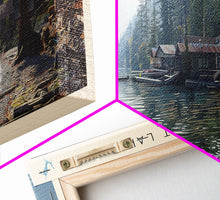 Load image into Gallery viewer, Detroit Lake Oregon Framed Canvas Print, Lake House Decor, Panoramic Wall Art, Travel Poster, Rustic Lake Painting, Nature Art