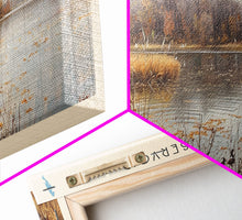 Load image into Gallery viewer, East Reservoir Ohio Framed Canvas Print, Lake House Art, Panoramic Wall Art, Travel Poster, Modern Lake Painting, Nature Art