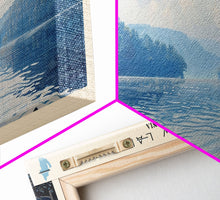 Cargar imagen en el visor de la galería, Fairview Lake Pennsylvania Framed Canvas Print, Lake House Decor, Panoramic Wall Art, Travel Poster, Rustic Lake Painting, Home Decor