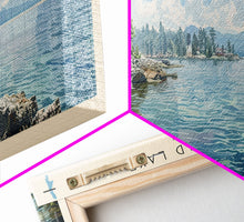 Carregar imagem no visualizador da galeria, Flathead Lake Montana Framed Canvas Print, Lake House Art, Panoramic Wall Art, Travel Poster, Captivating Lake Painting, Home Decor