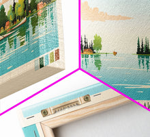 Load image into Gallery viewer, Allequash Lake Wisconsin Framed Canvas Print, Panoramic Wall Art, Midcentury Modern, Pop Art, Travel Poster, Living Room Decor