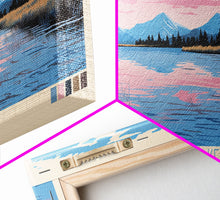 Load image into Gallery viewer, Alturas Lake Idaho Framed Canvas Print, Panoramic Wall Art, Midcentury Modern, Pop Art, Travel Poster, Lake House Decor