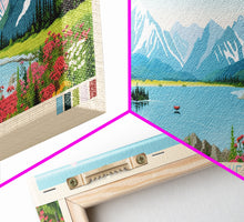 Load image into Gallery viewer, Amanka Lake Alaska Framed Canvas Print, Panoramic Wall Art, Midcentury Modern, Pop Art, Travel Poster, Living Room Art