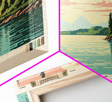 Load image into Gallery viewer, Amisk Lake Saskatchewan Framed Canvas Print, Panoramic Wall Art, Midcentury Modern, Pop Art, Travel Poster, Scenic Living Room Art