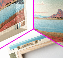 Load image into Gallery viewer, Angel Lake Nevada Framed Canvas Print, Panoramic Wall Art, Midcentury Modern, Pop Art, Travel Poster, Scenic Lake House Art