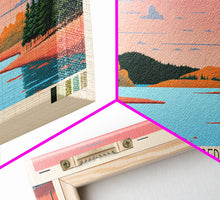 Load image into Gallery viewer, Angostura Reservoir South Dakota Framed Canvas Print, Panoramic Travel Poster, Midcentury Modern Wall Art, Pop Art, Lake House Decor