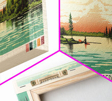 Load image into Gallery viewer, Angostura Reservoir South Dakota Framed Canvas Print, Panoramic Wall Art, Midcentury Modern, Pop Art, Travel Poster, Scenic Bedroom Art