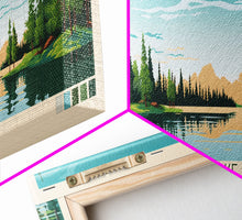 Load image into Gallery viewer, Aylmer Lake Northwest Territories Framed Canvas Print, Panoramic Travel Poster, Midcentury Modern Wall Art, Pop Art, Lake House Decor