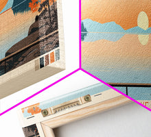 Load image into Gallery viewer, Bantam Lake Connecticut Framed Canvas Print, Panoramic Wall Art, Midcentury Modern, Pop Art, Travel Poster, Scenic Living Room Art