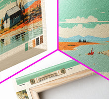 Load image into Gallery viewer, Bear Lake North Slope Alaska Framed Canvas Print, Panoramic Travel Poster, Midcentury Modern Wall Art, Pop Art, Lake House Decor, Nature Art