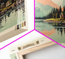 Load image into Gallery viewer, Bear Lake Southwest Alaska Framed Canvas Print, Panoramic Wall Art, Midcentury Modern, Pop Art, Travel Poster, Scenic Bedroom Art, Living Room Decor