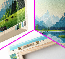 Load image into Gallery viewer, Becharof Lake Alaska Framed Canvas Print, Panoramic Travel Poster, Midcentury Modern Wall Art, Pop Art, Nature Bedroom Art, Living Room Decor