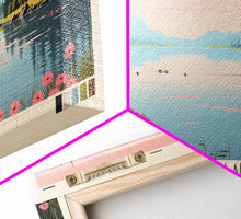 Load image into Gallery viewer, Big Chapman Lake Indiana Framed Canvas Print, Panoramic Travel Poster, Midcentury Modern Wall Art, Pop Art, Nature Lake House Art, Bedroom Decor