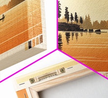 Load image into Gallery viewer, Big Spirit Lake Iowa Framed Canvas Print, Panoramic Wall Art, Midcentury Modern, Pop Art, Travel Poster, Scenic Lake House Art, Bedroom Decor