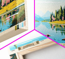 Load image into Gallery viewer, Big Trout Lake Ontario Framed Canvas Print, Panoramic Travel Poster, Midcentury Modern Wall Art, Pop Art, Nature Living Room Art, Lake House Decor