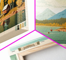 Load image into Gallery viewer, Birch Northwest Territories Framed Canvas Print, Panoramic Wall Art, Midcentury Modern, Pop Art, Travel Poster, Scenic Living Room Decor, Lake House Art