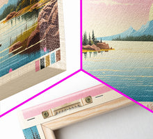 Load image into Gallery viewer, Blackwater Lake Northwest Territories Framed Canvas Print, Panoramic Wall Art, Midcentury Modern, Pop Art, Travel Poster, Scenic Living Room Art, Lake House Decor