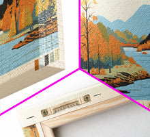 Load image into Gallery viewer, Blairs Valley Lake Maryland Framed Canvas Print, Panoramic Travel Poster, Midcentury Modern Wall Art, Pop Art, Nature Bedroom Art, Scenic Lake House Decor