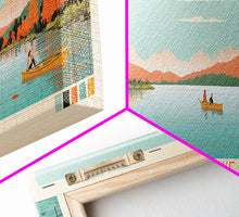 Load image into Gallery viewer, Boone Lake Rhode Island Framed Canvas Print, Panoramic Travel Poster, Midcentury Modern Wall Art, Pop Art, Nature Bedroom Decor, Scenic Lake House Art