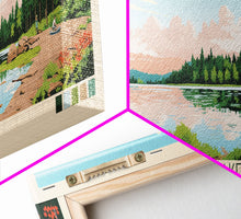Load image into Gallery viewer, Bowdish Lake Rhode Island Framed Canvas Print, Panoramic Travel Poster, Midcentury Modern Wall Art, Pop Art, Nature Bedroom Decor, Scenic Lake House Art