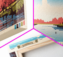 Load image into Gallery viewer, Branched Oak Lake Nebraska Framed Canvas Print, Pop Art Panoramic Travel Poster, Bedroom Decor, Midcentury Modern, Wall Art, Scenic Lake House