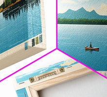 Load image into Gallery viewer, Broken Bow Lake Oklahoma Framed Canvas Print, Pop Art Panoramic Travel Poster, Midcentury Modern, Wall Art, Scenic Nature Painting, Bedroom Decor