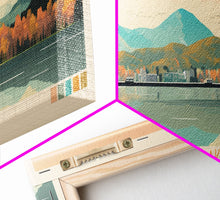 Carregar imagem no visualizador da galeria, Burnsville Lake West Virginia Framed Canvas Print, Midcentury Modern Panoramic Wall Art, Living Room Decor, Pop Art, Travel Poster Art, Scenic Nature Painting