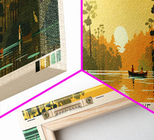 Carregar imagem no visualizador da galeria, Caddo Lake Louisiana Framed Canvas Print, Pop Art Panoramic Travel Poster, Midcentury Modern, Wall Art, Scenic Nature Painting, Bedroom Decor