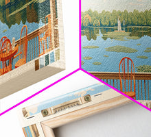 Carregar imagem no visualizador da galeria, Cagles Mill Lake Indiana Framed Canvas Print, Midcentury Modern Panoramic Wall Art, Living Room Decor, Pop Art, Travel Poster Art, Scenic Nature Painting