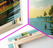 Carregar imagem no visualizador da galeria, Calcasieu Lake Louisianna Framed Canvas Print, Pop Art Panoramic Travel Poster, Midcentury Modern, Wall Art, Scenic Nature Painting, Bedroom Decor
