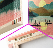 Carregar imagem no visualizador da galeria, Canadice Lake New York Framed Canvas Print, Pop Art Panoramic Travel Poster, Midcentury Modern, Wall Art, Scenic Nature Painting, Bedroom Decor