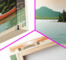Carregar imagem no visualizador da galeria, Canoe Lake Saskatchewan Framed Canvas Print, Midcentury Modern Panoramic Wall Art, Living Room Decor, Pop Art, Travel Poster Art, Scenic Nature Painting