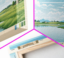 Cargar imagen en el visor de la galería, Carter Lake Nebraska Framed Canvas Print, Midcentury Modern Panoramic Wall Art, Living Room Decor, Pop Art, Travel Poster Art, Scenic Nature Painting, Lake House Decor