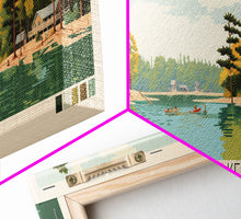 Cargar imagen en el visor de la galería, Carters Lake Georgia Framed Canvas Print, Pop Art Panoramic Travel Poster, Midcentury Modern, Wall Art, Scenic Nature Painting, Bedroom Decor, Living Room Art