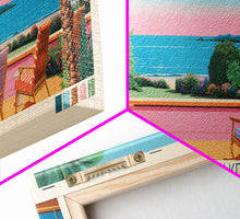 Load image into Gallery viewer, Christine Lake New Hamphire Framed Canvas Print, Pop Art Panoramic Travel Poster, Midcentury Modern, Wall Art, Scenic Nature Painting, Bedroom Decor, Living Room Art