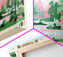 Cargar imagen en el visor de la galería, Conway Lake New Hamphire Framed Canvas Print, Pop Art Panoramic Travel Poster, Midcentury Modern, Wall Art, Scenic Nature Painting, Bedroom Decor, Living Room Art