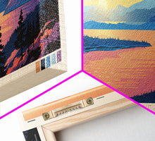 Load image into Gallery viewer, Crater Lake Oregon Framed Canvas Print, Pop Art Panoramic Travel Poster, Midcentury Modern, Wall Art, Scenic Nature Painting, Bedroom Decor, Living Room Art