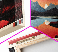 Load image into Gallery viewer, Crescent Lake Alaska Framed Canvas Print, Pop Art Panoramic Travel Poster, Midcentury Modern, Wall Art, Scenic Nature Painting, Bedroom Decor, Living Room Art