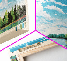 Load image into Gallery viewer, Crooked Lake Michigan Framed Canvas Print, Pop Art Panoramic Travel Poster, Midcentury Modern, Wall Art, Scenic Nature Painting, Bedroom Decor, Living Room Art