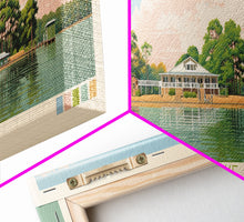 Load image into Gallery viewer, DeGray Lake Arkansas Framed Canvas Print, Midcentury Modern Panoramic Wall Art, Bedroom Decor, Pop Art, Travel Poster Art, Scenic Nature Painting