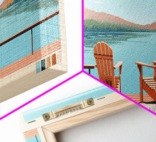 Load image into Gallery viewer, Deep Creek Lake Maryland Framed Canvas Print, Midcentury Modern Panoramic Wall Art, Living Room Decor, Pop Art, Travel Poster Art, Scenic Nature Painting