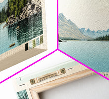 Load image into Gallery viewer, Donner Lake California Framed Canvas Print, Midcentury Modern Panoramic Wall Art, Bedroom Decor, Pop Art, Travel Poster Art, Scenic Nature Painting