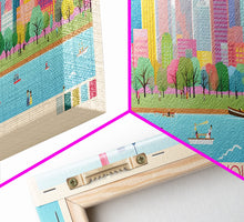 Load image into Gallery viewer, East Reservoir Ohio Framed Canvas Print, Panoramic Art, Midcentury Modern, Pop Art, Bedroom Wall Decor, Travel Poster, Lake View Art